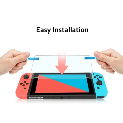 Vista 8 de TJS Case for Nintendo Switch Model 2017 6.2'', with 2 Pack Tempered Glass Screen Protector Hard Travel Carrying Case Shell Carry Pouch (Blue)