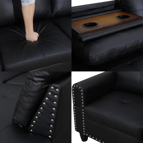 Vista 5 de GlasFlength Juego de sofás seccionales para sala de estar, juego de sofá modular convertible de 4 asientos con soporte para tazas, sofás