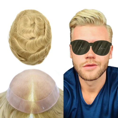 Vista 12 de Mens Toupee Hair Piece Real Human Hair Fine Mono Toupee para hombres Sistema de reemplazo de cabello para hombre Postizo Protesis Capilar Para