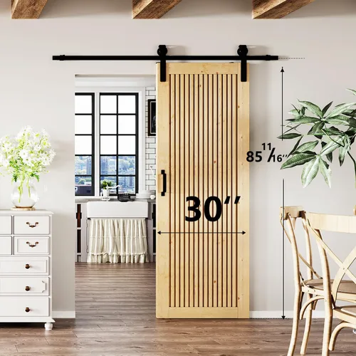 Vista 4 de BARNER HOME Puerta de granero de madera de pino de 30 x 84 pulgadas, puerta corredera decorativa de 1 lite, con kit de herramientas incluido Puerta