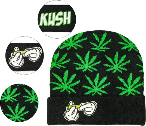 Vista 3 de Marijuana Weed Acrylic-Hat Knit Beanie - Leaf Pot Cuffed Knit Winter Weed Beanie Hat Mens Women