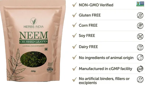 Vista 6 de Hojas de neem trituradas (no en polvo), bueno para hacer té fresco de hojas de neem 21.16 oz (21.2 onzas), suplementos herbales - HerbsIndia