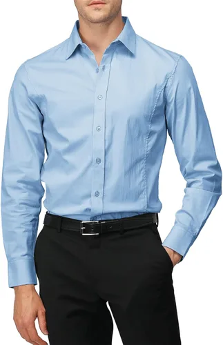 Vista 21 de H2H Camisas de vestir ajustadas para hombre, elásticas, de manga larga, básicas, formales, lisas, informales, para negocios, camisas con botones