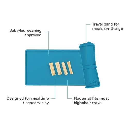 Vista 2 de ezpz Mantel individual pequeño (azul) – 6 meses + – Antideslizante, 100% silicona individual para bebés y niños pequeños – Se adapta a la mayoría