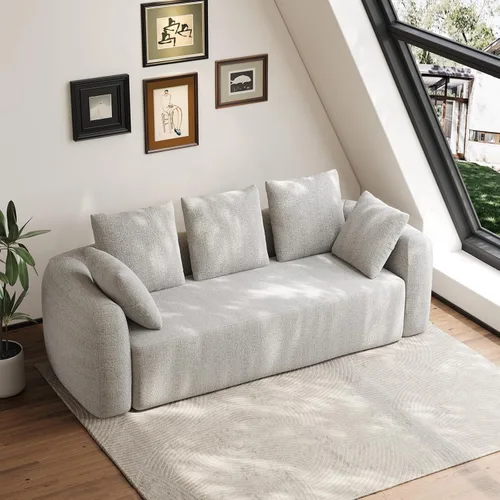 Vista 13 de Sofá curvado de 90.8 pulgadas para sala de estar, moderno y cómodo sofá de felpilla de 3 plazas sin hueso, asiento extra profundo y ancho con 2 Beige