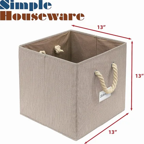 Vista 2 de Simple Houseware Cubo de almacenamiento de 13 pulgadas con asas trenzadas Beige
