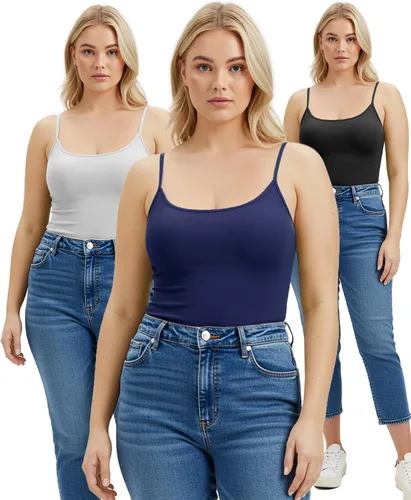 Vista 56 de Emmalise Camisola larga casual básica para mujer, con tirantes ajustables, top en capas