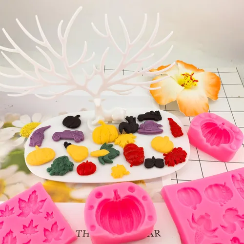 Vista 7 de 5 moldes de silicona para otoño, Acción de Gracias, calabaza, hojas de arce, fondant, mini calabaza 3D, chocolate, caramelo, pastel, pasteles