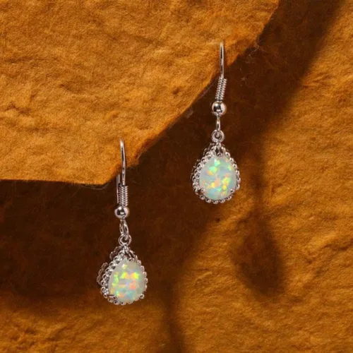Vista 2 de Comelyjewel Pendientes de lágrima de ópalo de fuego blanco creados para mujer, útiles y prácticos