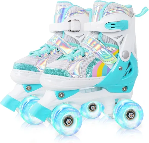 Vista 8 de Patines de ruedas Nattork para niños y niñas, patines cuádruples ajustables en 4 tallas para niños con ruedas iluminadas, genial regalo