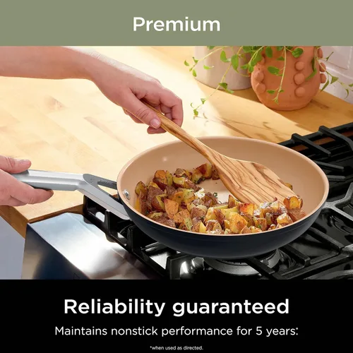 Vista 7 de Juego de ollas y sartenes Ninja antiadherentes Juego de utensilios de cocina de cerámica premium de vida extendida 9 piezas antiadherentes Gris
