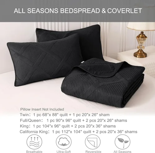 Vista 6 de Exclusivo Mezcla Twin Size Quilt Set, Black Soft Bedspreads with 1 Pillow Sham, Modern Striped Pattern, Lightweight Bedding Set Coverlets for All