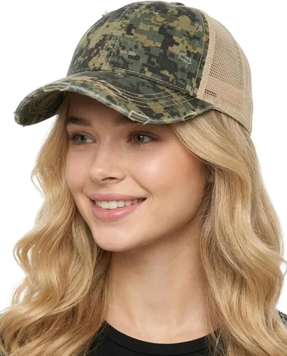Vista 21 de Funky Junque Distressed Mesh Low Profile Trucker Hat Snapback Cap Paquete de 2: camuflaje negro y negro