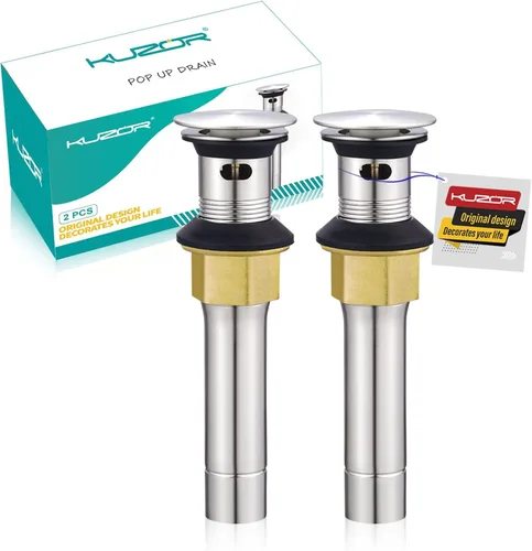 Vista 10 de Desagüe emergente para fregadero de baño con rebosadero - Se ajusta a agujeros de 1-5/8" a 2", acero inoxidable 304 para tocador/fregadero