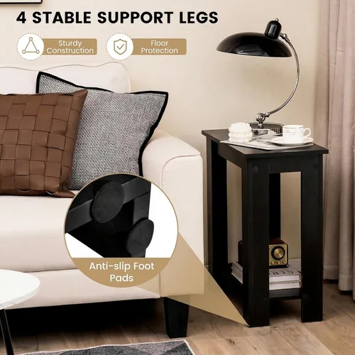 Vista 6 de Giantex Narrow End Table, 2-Tier Side Table with Open Storage Shelf, Retro Wood Sofa Table Bedside Tables for Small Spaces, Slim Nightstand for