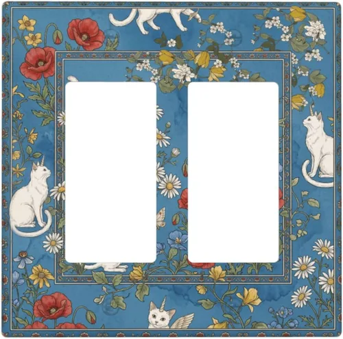 Vista 276 de Decorative Outlet Covers Blue Background White Cat Daisy Floral 2-Gang 1-Gang Wall Plate Single Toggle/Rocker Farmhouse Style Light Switch Covers