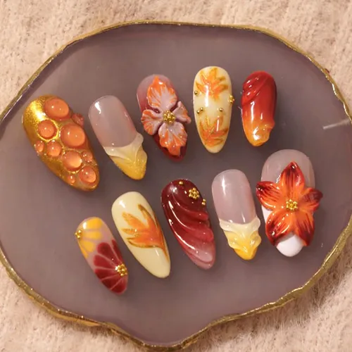 Vista 31 de 24 piezas de uñas postizas de punta francesa a presión, uñas postizas medianas en forma de almendra con diseño de ondas azul oscuro, uñas postizas