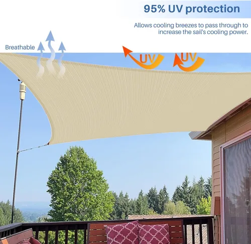 Vista 5 de E&K Sunrise - Toldo para exteriores, tipo vela, sombra, protección para rayos UV, Beige