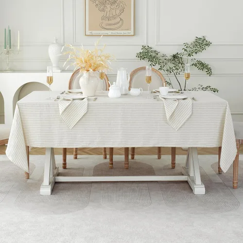Vista 55 de Linen World - Mantel de lino de otoño de 90 x 60 pulgadas, mantel rectangular lavable de lino francés para comedor, al aire libre, bodas