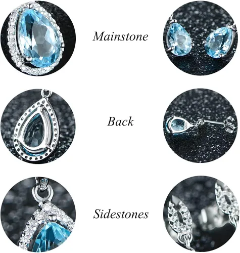 Vista 2 de JIANGXIN Teardrop Birthstone 925 Sterling Silver Rhodium Plated Gemstone Jewelry Set for Women Stud Earring Pendant Necklace 1618inch Italian Box