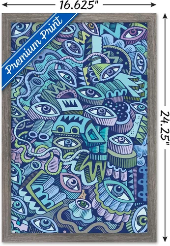 Vista 3 de Trends International Póster de pared Big Blue Doodle de 14.725 x 22.375 pulgadas, versión enmarcada de madera de granero