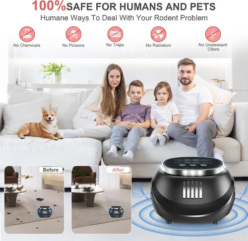 Vista 2 de Ultrasonic Mouse & Rodent Repellent - Plug-in Pest Control Device for Mice, Squirrels, Bats, Pests, Roaches, Spiders, Indoor Electronic Repeller