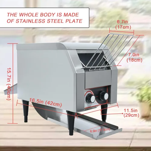 Vista 3 de Transportador de tostadora comercial de 150 rebanadas/hora, tostadora de acero inoxidable para pan de panecillo resistente con control de 7