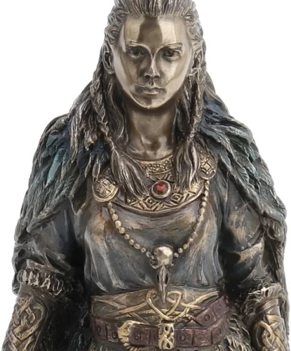 Vista 3 de Veronese Design 8 1/4 Shield Maiden Freya Diosa nórdica del Amor Belleza y Guerra Escultura de resina fundida en frío Estatua con acabado de bronce