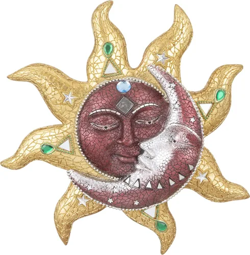 Vista 3 de George S. Chen Imports - Mosaico naranja de polirresina de rostro de sol con mosaico de luna amarillo, 13
