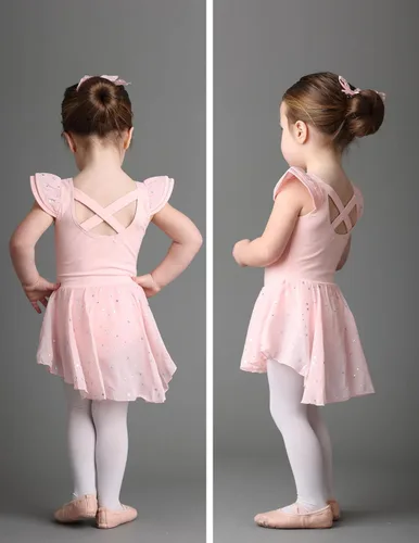 Vista 2 de Zaclotre Leotardo de ballet de manga con volantes y falda para niñas con espalda cruzada