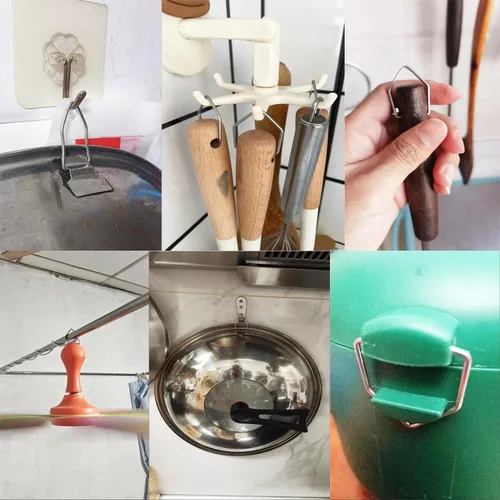 Vista 7 de Paquete de 10 cucharas de madera, accesorios de gancho de mango de utensilios de madera, ganchos para colgar, cierre de anillo para utensilios