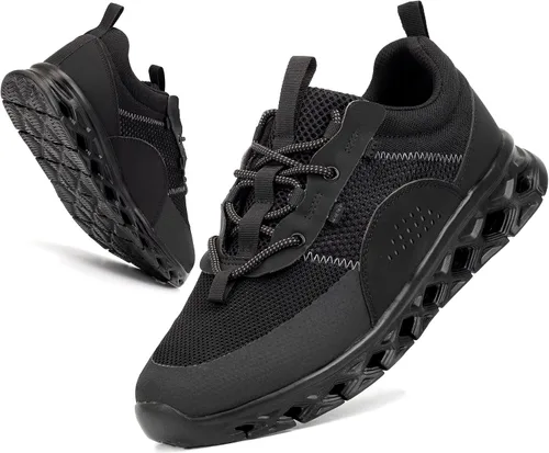 Vista 7 de Zapatos de punta de acero para hombres y mujeres, zapatos de trabajo de seguridad, cómodos, con puntera de acero, a prueba de pinchazos, zapatos