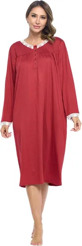 Vista 13 de Casual Nights Vestido de dormir floral de manga larga para mujer, camisón Henley de longitud completa Baya(Berry floral)