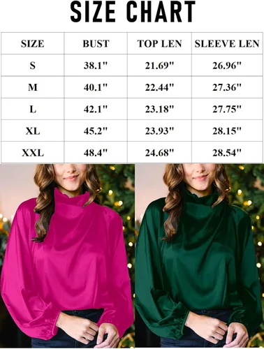 Vista 5 de LOLONG Blusas de seda de manga larga con cuello alto y cuello alto para mujer