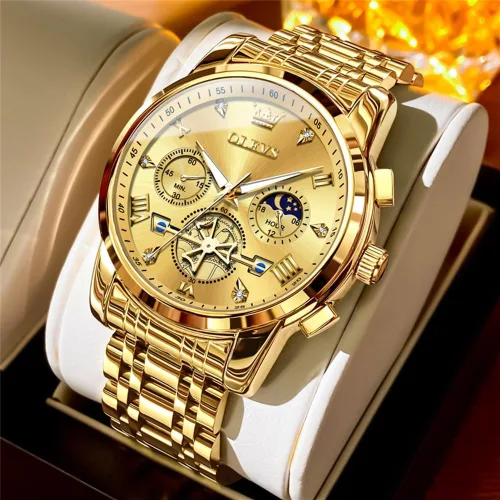 Vista 3 de OLEVS Relojes para hombre de plata, reloj de cronógrafo de acero inoxidable para hombre, reloj analógico de cuarzo de cara grande para hombre