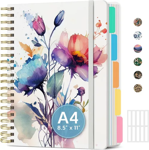 Vista 17 de Cuadernos grandes con forro en espiral para el trabajo con divisores y pestañas extraíbles, 8.5 x 11 pulgadas, bonito cuaderno de tapa dura de 5