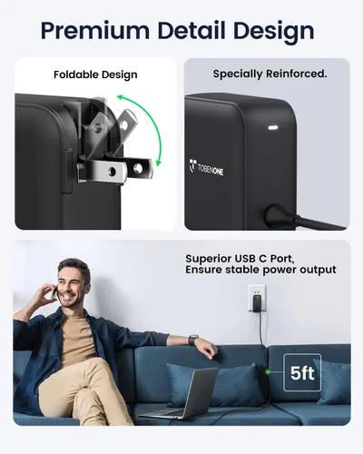 Vista 7 de TobenONE Cargador USB C de 100 W, adaptador de fuente de alimentación universal GaN III, cargador rápido plegable de repuesto PD3.0 para MacBook
