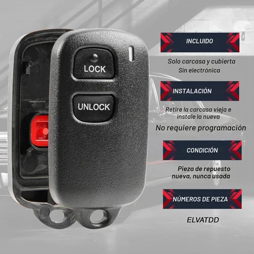 Vista 4 de Funda de Reemplazo para Llavero de Control Remoto para Toyota Tundra Tacoma 2btn (ELVATDD)