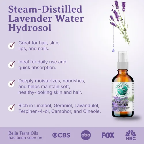 Vista 2 de Bella Terra Oils Hidrosol de agua de lavanda de primera calidad, 1 galón, destilado al vapor, tónico refrescante para la piel, aroma relajante