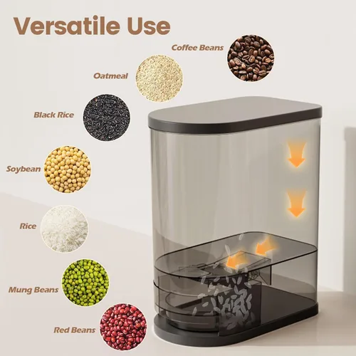 Vista 2 de SYNCVIBE Dispensador grande de arroz de 22 a 25 libras, dispensador de cereales, contenedor de almacenamiento de alimentos con taza medidora, Negro