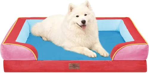Vista 29 de Comfort Expression - Cama ortopédica para perros medianos, 28 x 19 pulgadas, cama impermeable y de apoyo de espuma con cojines removibles, sofá