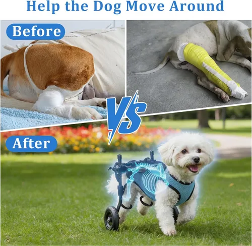 Vista 4 de Silla de ruedas para perros para patas traseras, silla de ruedas ajustable para perros pequeños con marco de 0.069 pulgadas de grosor, carrito