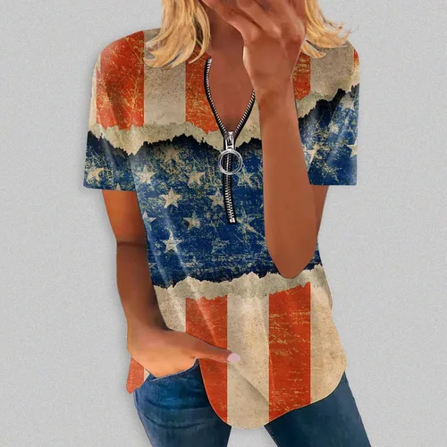 Vista 2 de Women's Independence Day T Shirt Striped Shirt Half Zip Up Blouses Top Shirt Casual Outdoors Blouse Women Outer Wear Tops