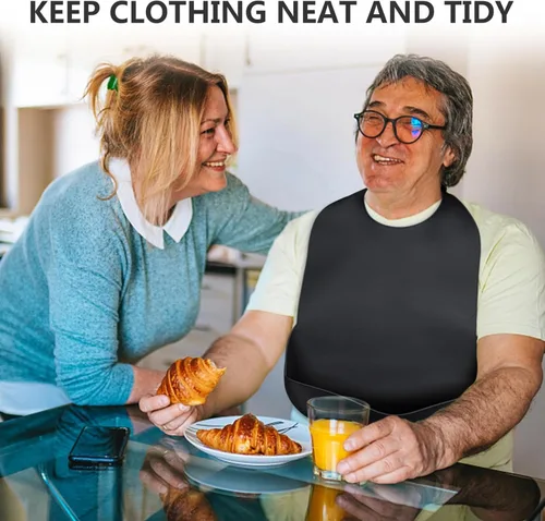 Vista 7 de Baberos para adultos Kinggrand Kitchen para hombres, mujeres, ancianos - Babero de silicona para adultos para comer - Baberos lavables con recogedor