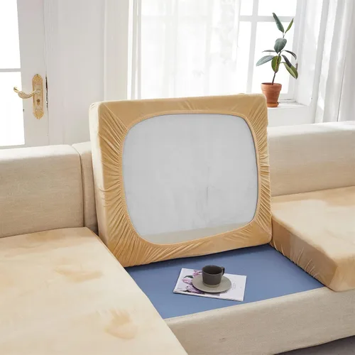 Vista 2 de OKYUK Fundas para sofá modular, universales, resistentes al desgaste, de terciopelo en forma de L, fundas de sofá separadas para sofá seccional Beige