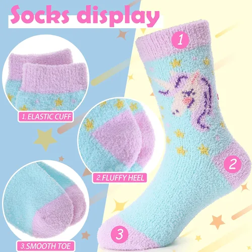 Vista 5 de ANTSANG Calcetines mullidos con agarres antideslizantes para niños y niñas, calcetines mullidos y acogedores de felpa cálidos, paquete de 6