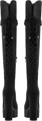 Vista 5 de Richealnana Botas altas hasta la rodilla con plataforma y cordones con cremallera lateral para mujer