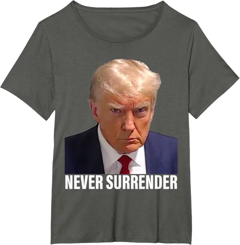 Vista 45 de Camiseta Pro Trump Mugshot Never Surrender para hombre y mujer, Negro