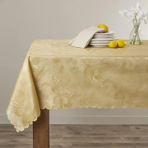 Vista 2 de Violet Linen Mantel con diseño de rosas europeas, 60 pulgadas, dorado