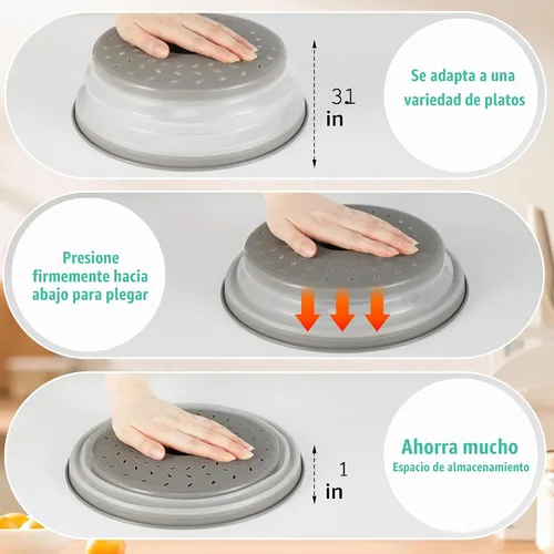 Vista 7 de Paquete de 3 fundas plegables para microondas, protector de salpicaduras, tapa de microondas ventilada para alimentos, sin BPA, TPR, apto